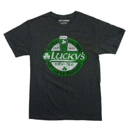 Fifth Sun Mens Saint Patrick's Day T-Shirt Lucky's Irish Ale Shirt  Dark Grey