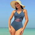 thumbnail image 6 of Women's Crochet One Piece Swimsuits V Neck High Waist Bathing Suit Sexy Hollow Monokini Swimwear Gray Blue X-Large, 6 of 7