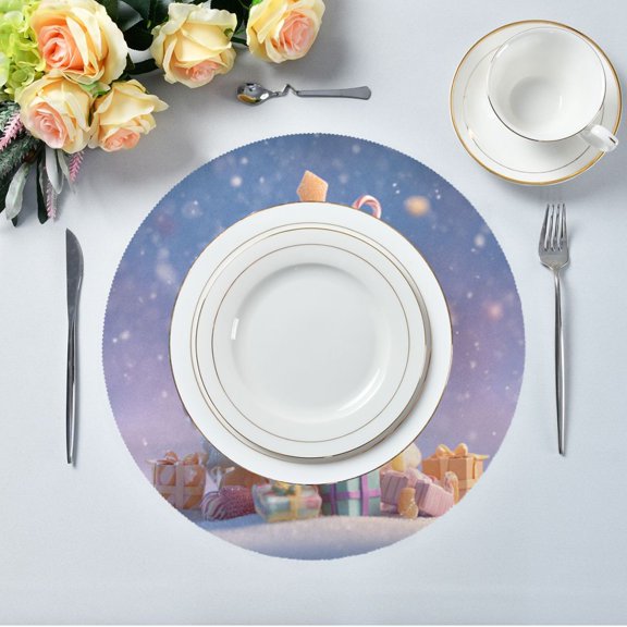 15.4" Round Placemat Set of 1 Polyester Fabric Place Mats Non-Slip Dining Kitchen Table Mats for Kitchen Party Decor Christmas Tree Made Of Candy