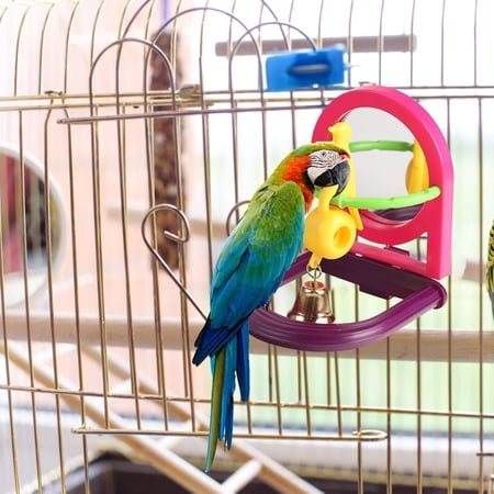 Bird Parakeet Mirror for Cage,Parrot Perch Stand,Hummingbirds Swing Toy,Parakeet Accessories for Cockatiels Conures Finch Lovebird Canary Red