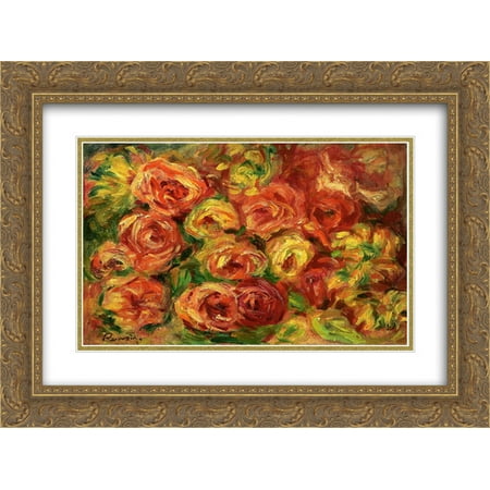 - Pierre Auguste Renoir 2x Matted 24x20 Gold Ornate Framed Art Print 'Armful of Roses'