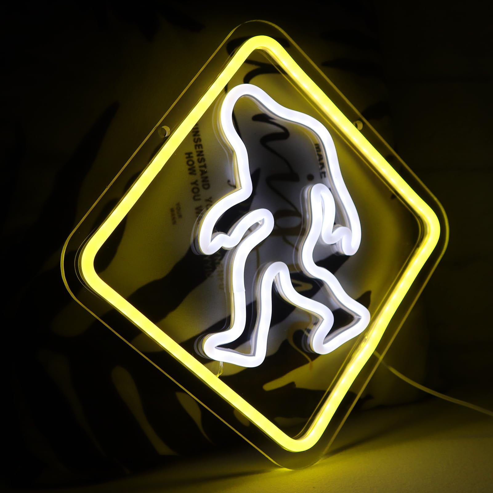 Bigfoot Warning Neon Sign LED Yellow White Light USB Powered Wall Decor Lamp for Gaming Room Creative Space