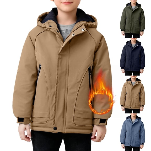 LangJing Boy's Windproof Winter Coats Warm Fleece Lined Outwear Youth Kids Thick Hooded Puffer Jacket Windbreaker 3-13Years