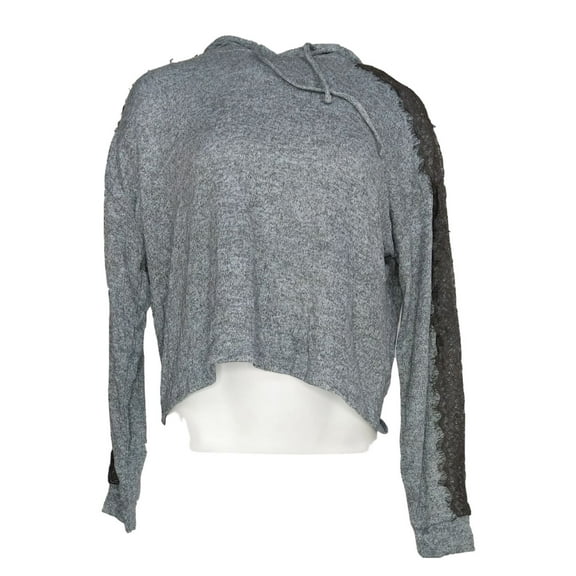 Hippie Rose Women's Sz Sweater L Lace Sleeve Hooded Gray Regular Size