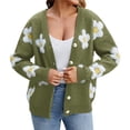 thumbnail image 1 of Cárdigan de Punto para Mujer con Estampado Floral, Larga, Abierto por Delante, con Botones y Cuello en V Verde L, 1 of 7