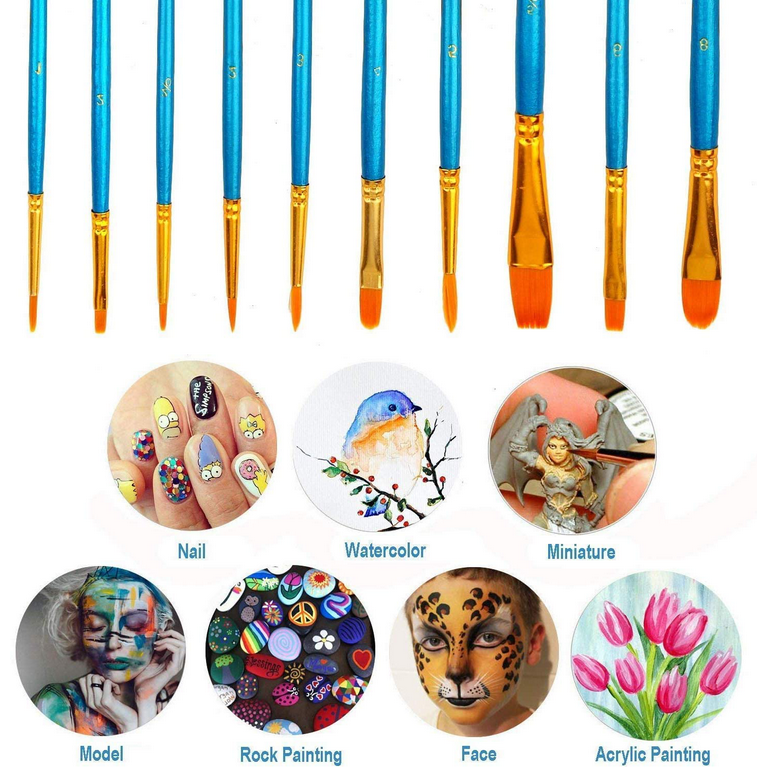 Soucolor Acrylic Paint Brushes Set, 20Pcs Round Pointed Tip Artist  Paintbrushes for Acrylic Painting Oil Watercolor Canvas Boards Rock Body  Face Nail Art