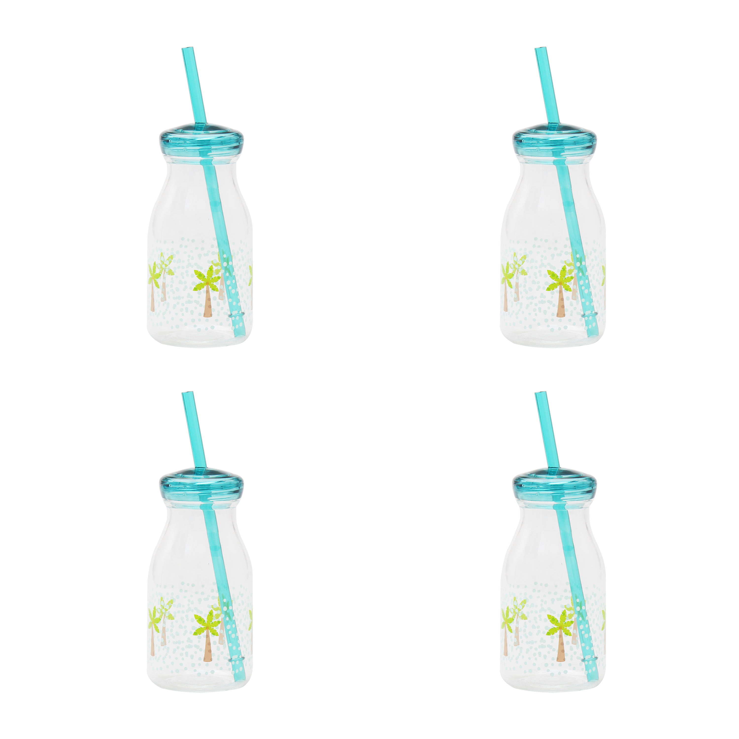 Mainstays Kids 4-Pack 13 ounce Milk Bottle with Straw and Lid, Multiple  Prints 