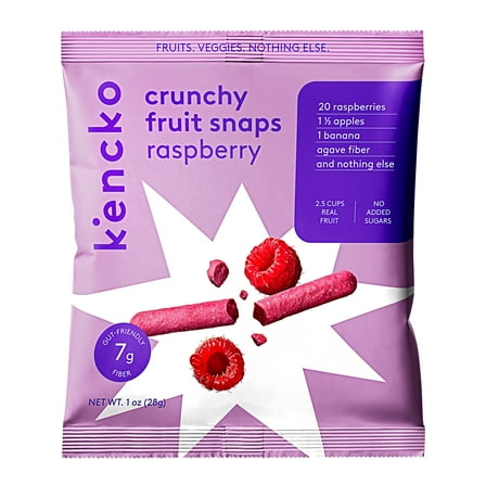 Kencko Raspberry Fruit Snaps, Freeze Dried Fruit Snacks, 1 oz Bag