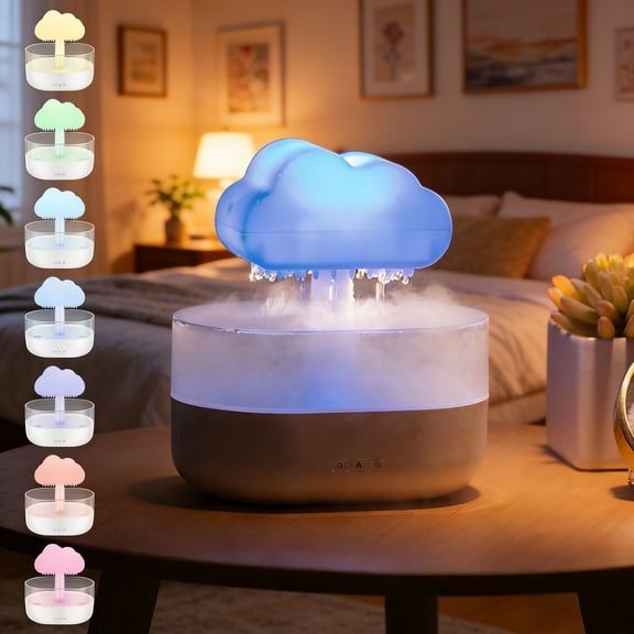 7 Color Lights Rain Cloud Humidifier, Timing Water Drip Aroma Diffuser, Mushroom Waterfall Lamp for Home Office Bedroom