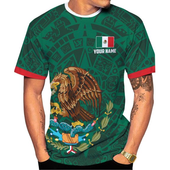 Mostprints Custom Mexico Shirts Personalized Name Mexican 3D Flag Shirt for Men Women Aztec Unisex US Eagle Pride Camisas (S)
