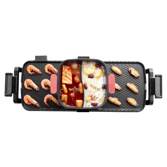 Smokeless Electric Hot Pot & Grill Combo, 2300W, Removable Nonstick Pot, Adjustable Heat, Family BBQ