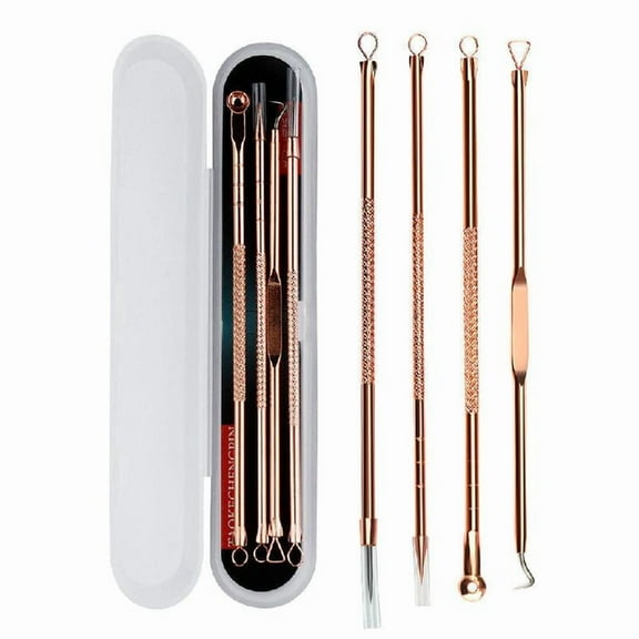 4Pcs/Set Rose Gold Stainless Steel Acne Blackhead Remover Needles Pimple Comedone Spot Double Head Extractor Cleansing Tools Kit