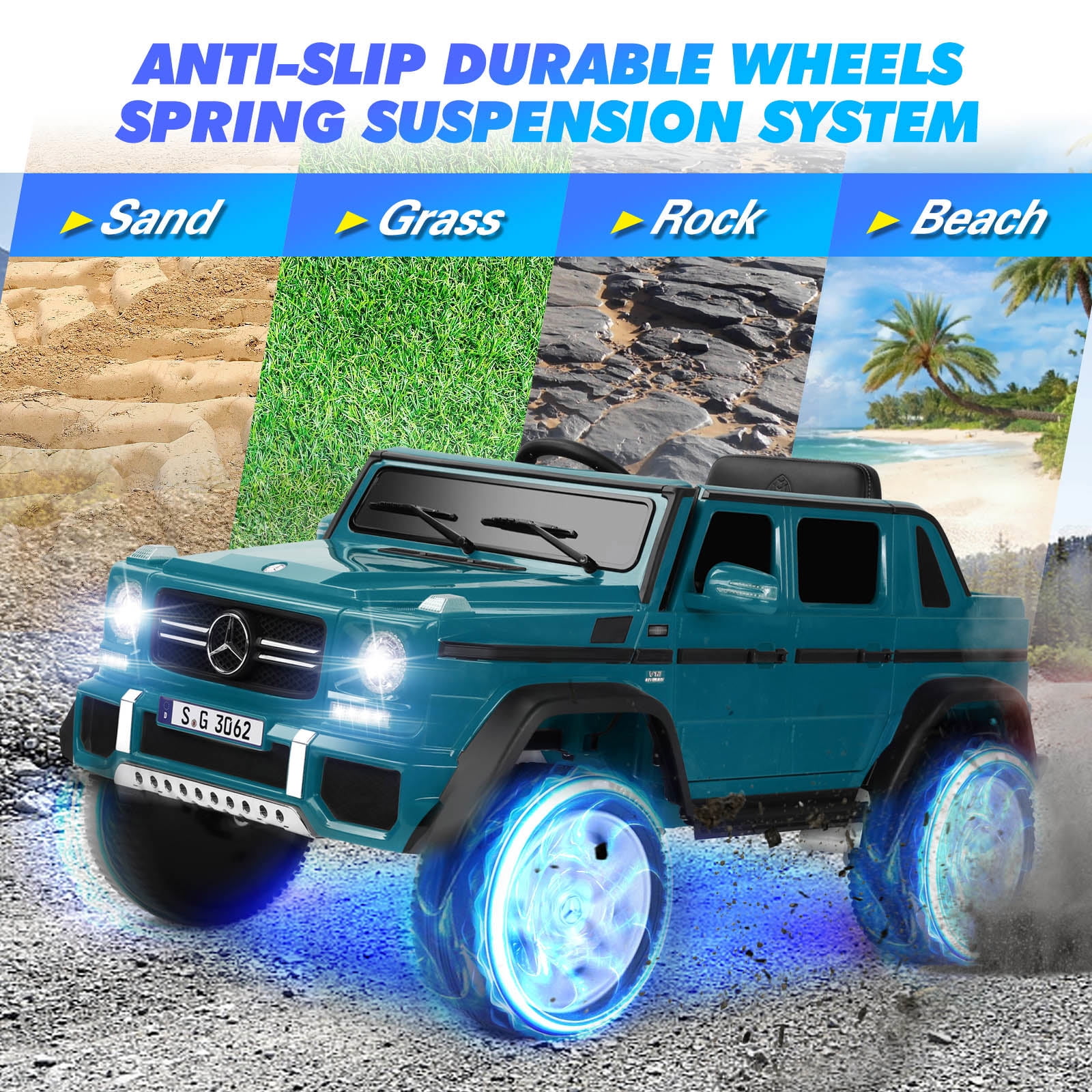 JOYLDIAS 12V Powered Electric Ride on Car Licensed Mercedes-Benz G650S for Kids with Remote Control, 2 Motors, 3 Speeds, Lock, Music, Horn, LED Light (Blue)