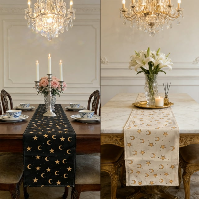 Mantel de lino para camino de mesa Ramadán – Mantel individual beige negro con aislamiento térmico 72x13 pulgadas, resistente y lavable, decoración de cocina y fiesta para mesa de comedor 4-6