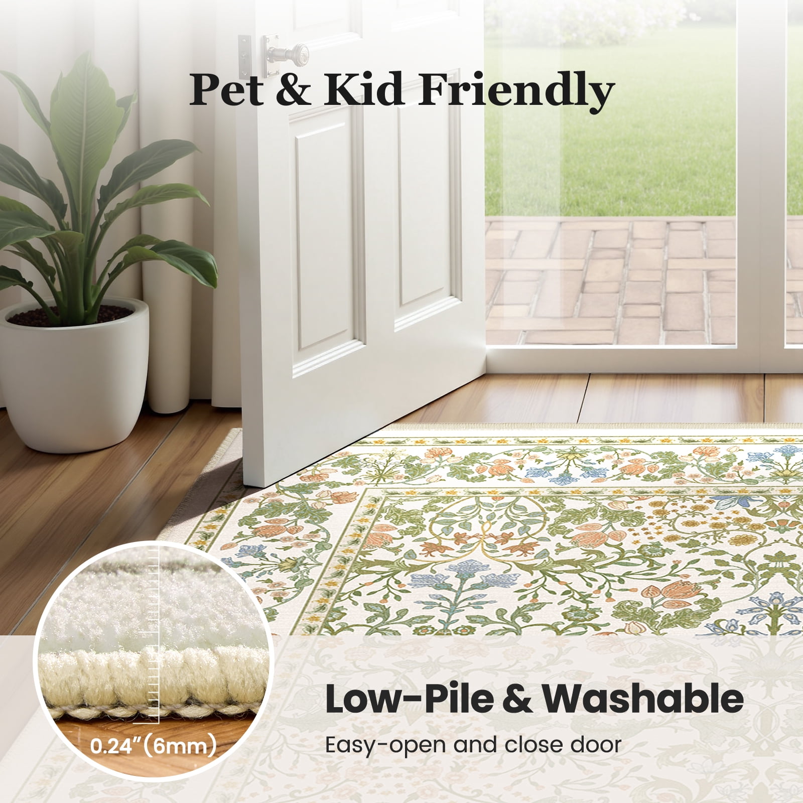 CHITOOMA 8'x10' Area Rugs for Living Room, Floral Washable Rug Boho Non-Slip Printed Carpet, Vintage Stain Resistant Indoor Rug for Bedroom Dining Room Home Office