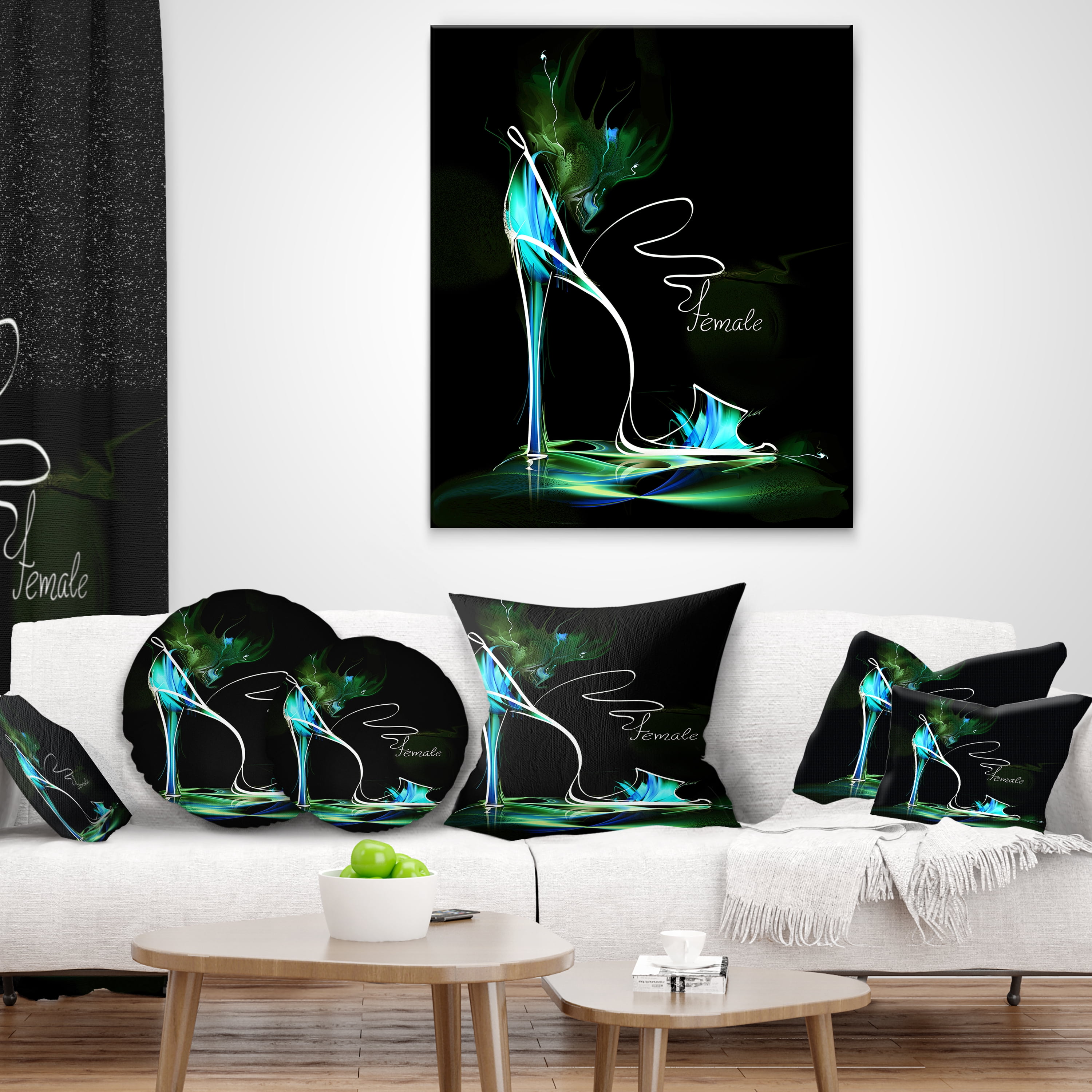 Designart Green High Heel Show - Abstract Throw Pillow - 16x16