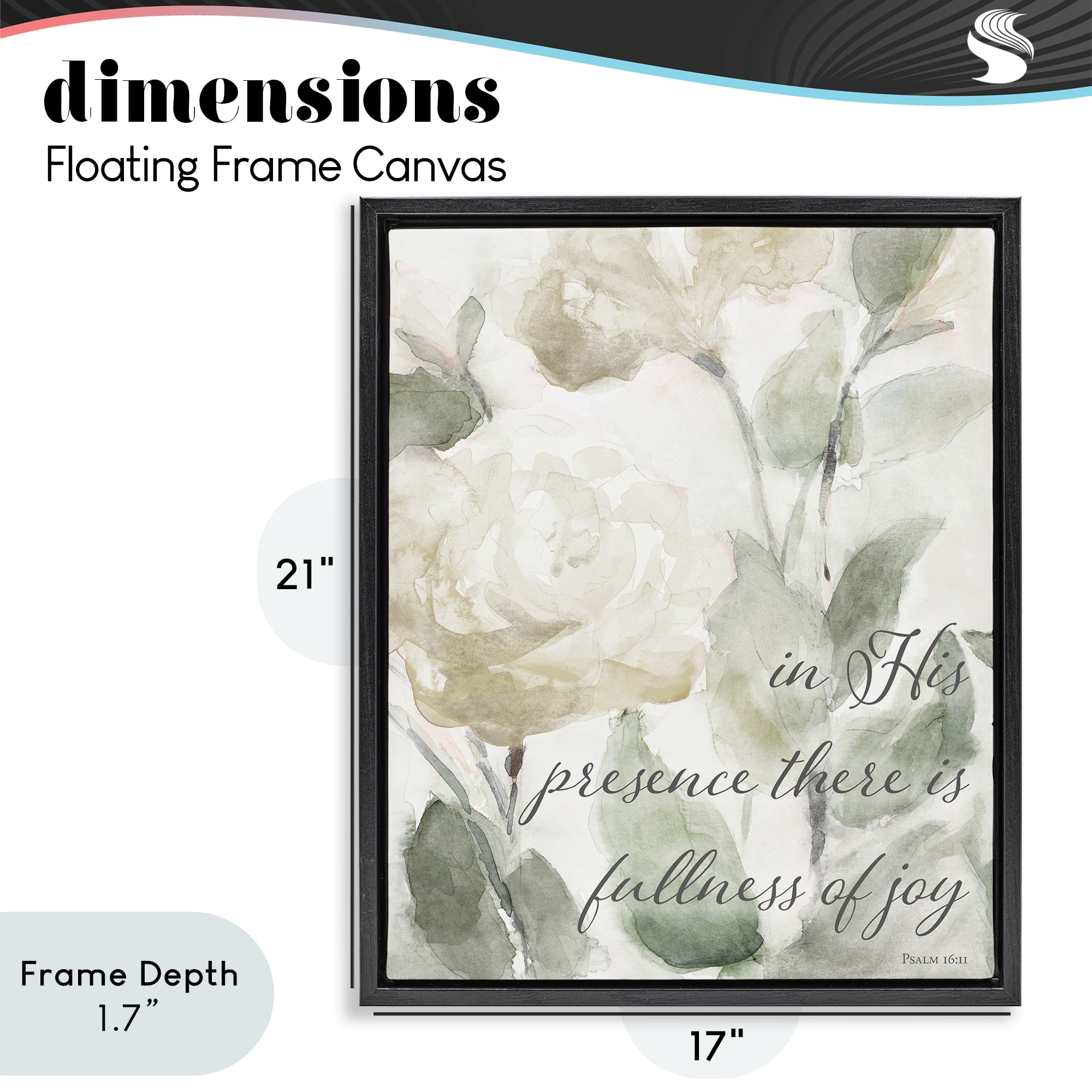 Stupell Industries His Presence Floral Scripture Black Framed Floater Canvas Wall Art, design by Lanie Loreth