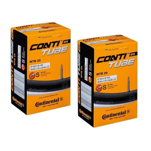 Continental MTB 29x1.75-2.5" / 47-622 -> 62-622 Inner Tubes - 42mm Presta Valve (Pack of 2 Tubes) (Retail Packaging, 29x1.75-2.50")