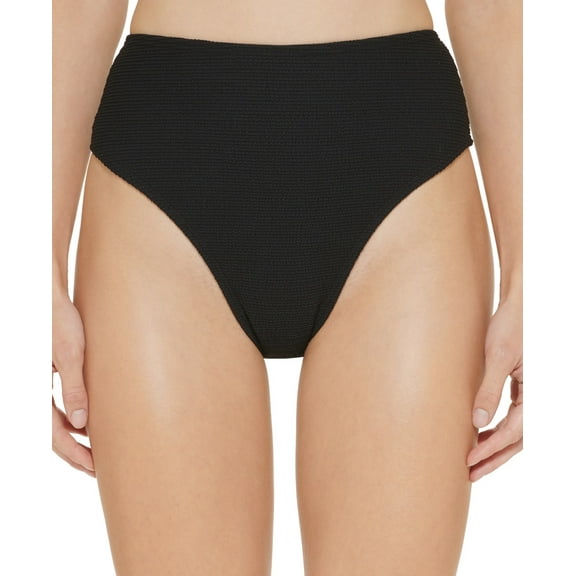 DKNY Women's Textured High Waist Bikini Bottom Swimsuit Black Size X-Large