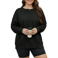 thumbnail image 3 of JYLFC Women Button Down Henley Heavyweight Sweatshirts Autumn Winter Cute Solid Color Patchwork Pullover Black 2XL, 3 of 8