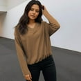 thumbnail image 2 of DDAPJ pyju V Neck Long Sleeve T Shirts for Women Basic Drawstring Blouse Tees Elastic Hem Spring Fall Cropped Top 2026 Trendy Khaki XXL, 2 of 8