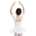 thumbnail image 2 of XUNZOO Kids Girls Short Sleeve Criss Cross Back Ballet Dance Leotard Tutu Skirt Dancewear White M, 2 of 6