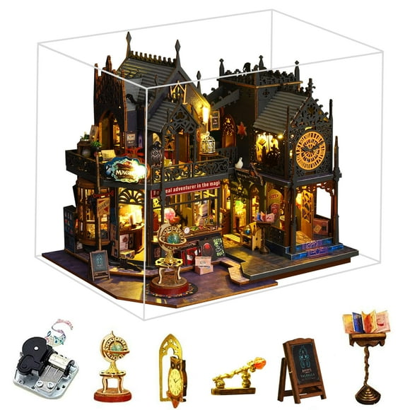 Fifijoy Kit de Maison de Poupée Miniature DIY, Kit de Maison Miniature DIY Holo Magic City Kit de Maison de Poupée en Bois, Kit de Mini Maison DIY pour Adultes à Construire