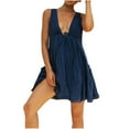 thumbnail image 2 of Sakmal Mini Spring Dresses Sundress Blue Tie Front Ruffle Dress Sleeveless A Line V Neck Dresses, 2 of 6