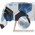 thumbnail image 2 of 60x84inches Elegant Hexagons Tablecloth Blue White Gold Modern Geometric Abstract Art Fabric Table Cloth Marble Texture Waterproof Table Cover for Kitchen Dining Room Banquet Party Decor, 2 of 7