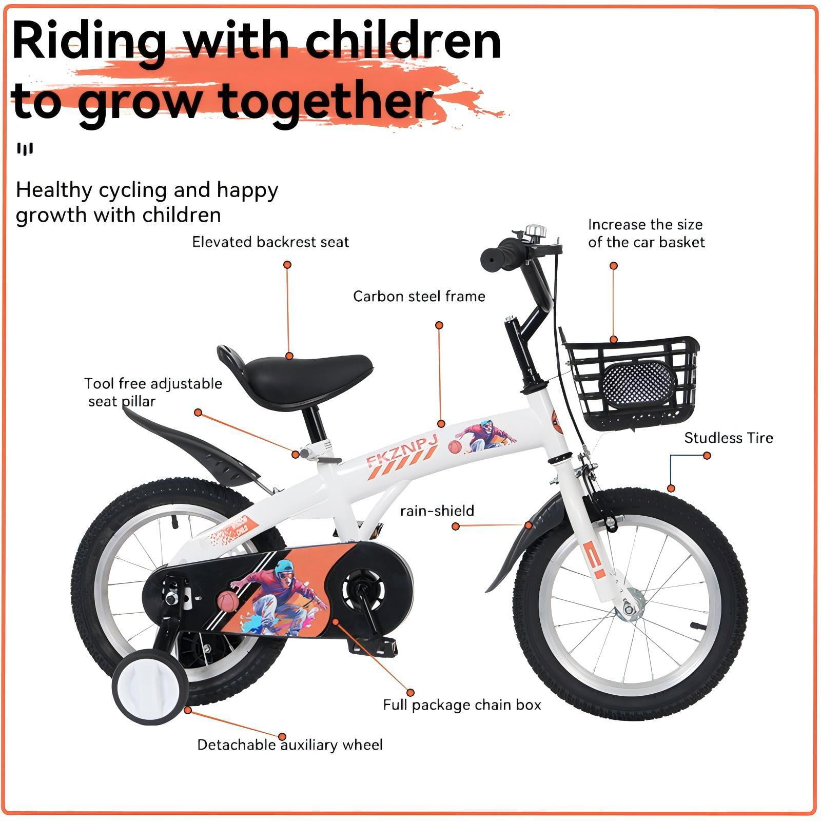 Euroco 16 Inch Kids Bike for Age 4-8 Years, Easy Learning Children Bicycles with Adjustable Saddle,Handbrake and Kickstand Training Wheels for Rider Height 41"- 53",White