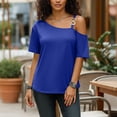 thumbnail image 4 of Gamivast Off The Shoulder Tops for Women Asymmetrical Short Sleeve Loose Fit Casual Tops Metal Strap Detail Summer Going out Daily Vacation Travel Party Weekend Wear outfits, 4 of 6