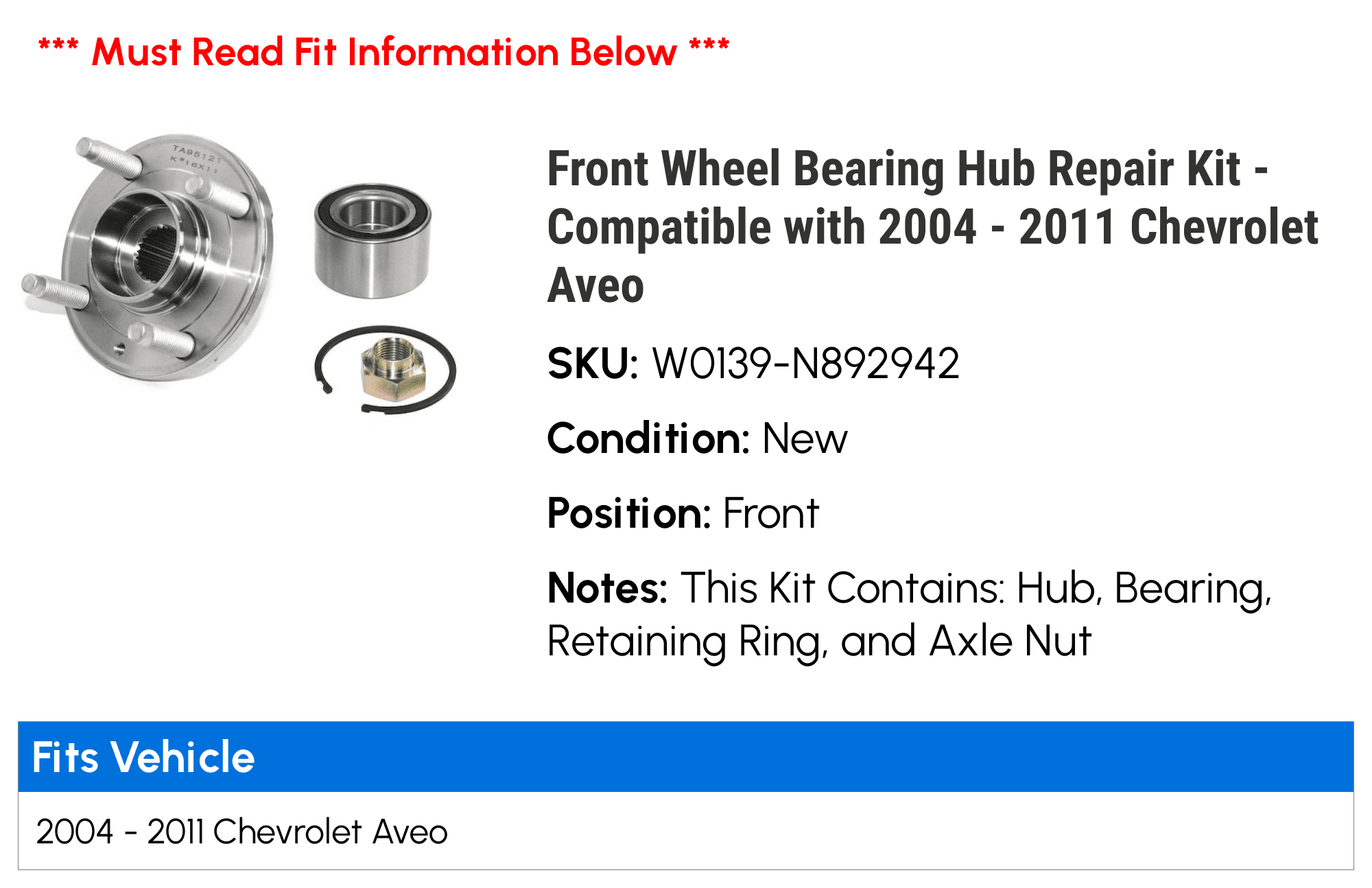 Front Wheel Hub & Bearing Pair For Chevrolet Aveo 2004–2011 – Direct Fit, 2-Piece Set, Fast Shipping