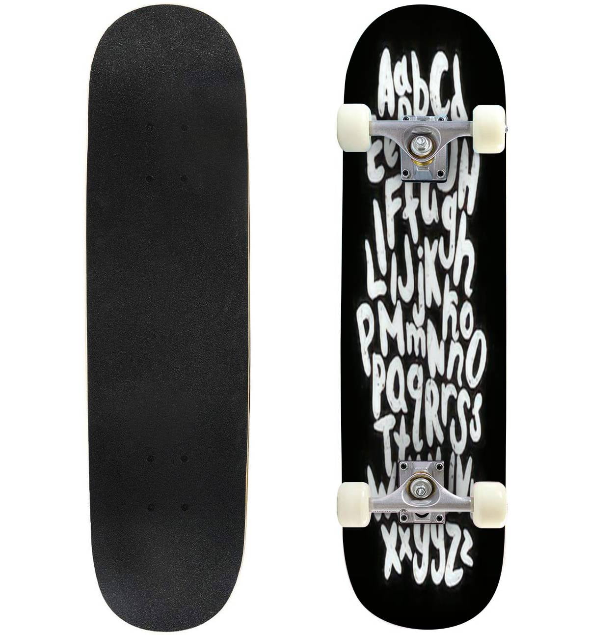 English alphabet Black and white Letter Vector handwritten Outdoor Skateboard Longboards 31"x8" Pro Complete Skate Board Cruiser - Walmart.com