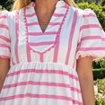 thumbnail image 3 of Morttic Women's Short Sleeve V-Neck Patchwork Stripes Midi Dress Vibrant Casual Cute Spring Summer Vacation Wear Pink，S, 3 of 6