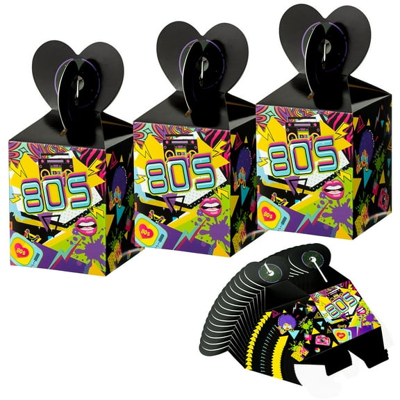 Haooryx 80s Retro Candy Gift Box ,Paper Box for Party Fillers & Return Gifts, 80s Theme Party Supplies