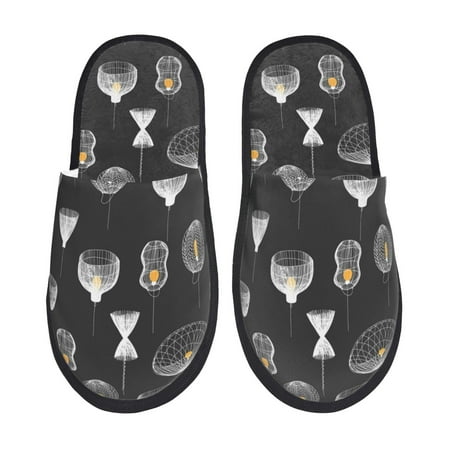 

House Slippers for Women and Men Light Bulb Print grey Comfy Fuzzy Bedroom Slippers Furry Home Shoes for Indoor Outdoor