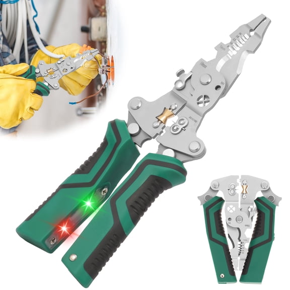TMWEFUSC 18 in 1 Wire Stripper with Voltage Tester Multi-Function Foldable Electric Wire Stripping Tool Multi Tool Pliers for Electrician Work