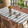 thumbnail image 3 of Black Spring Leaves Table Cloths for 6 Foot Rectangle Tables, Pastoral Botanical Striped Flowers Patio Waterproof Elastic Fitted Tablecloths, Washable Rectangular Table Cover for Camping, 3 of 8