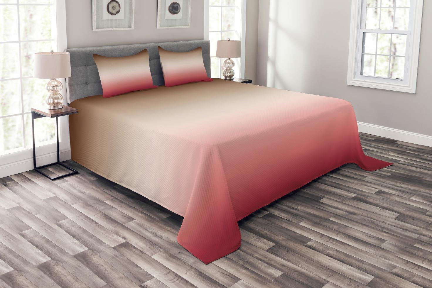 Ombre Bedspread Set King Size, Abstract Color Change Illustration Brown