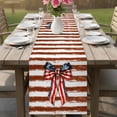 thumbnail image 4 of Thin Brown Lines Table Runner 72 Inches, Patriotic Bow Vintage Distressed Striped Bed Runner Dresser Scarves Tabletop for Indoor Outdoor Parties/Ceremony/Banquet, 14" x 72", 4 of 9