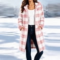 thumbnail image 2 of QSAWXQZ Women's Plaid Hooded Fleece Coat Long Sleeve Full Zip Pockets Casual Knee Length Outerwear S, 2 of 7