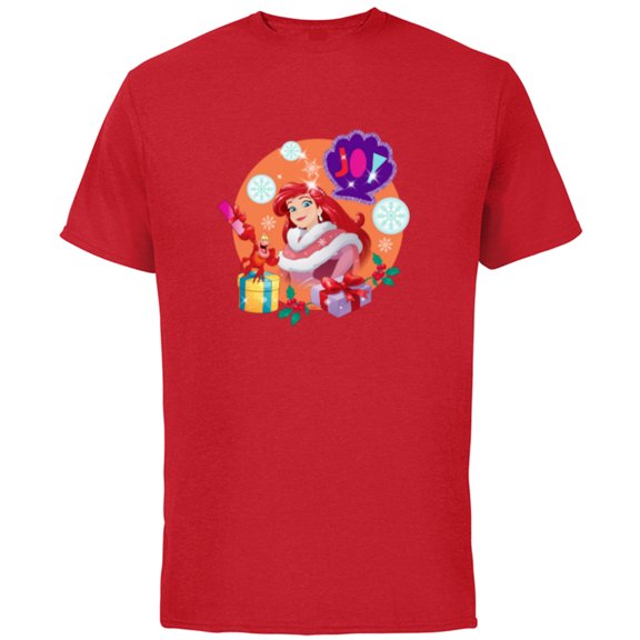 Disney Princess The Little Mermaid Ariel Christmas Joy - Short Sleeve Cotton T-Shirt for Adults - Customized-Red