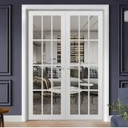 Sartodoors Solid French Double Doors, 12-Lite Clear Glass Panels, Wood with Regular Panel Frame Trims, Sturdy White Silk Finish for Bathroom/Bedroom | Felicia 3355 | Size:24x84