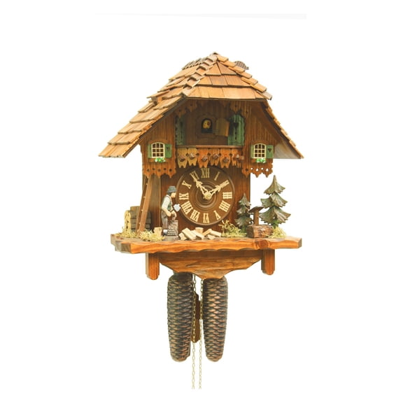 Cuckoo Clock Black Forest house with moving wood chopper