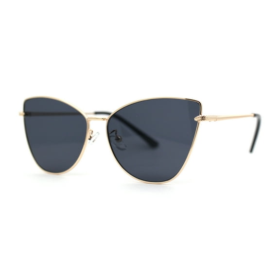 Womens Classic Fancy Metal Rim Cat Eye Fem Sunglasses Gold Black