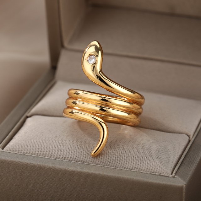 Anillos de serpiente para mujer, anillo chapado en oro de acero inoxidable ajustable con apertura, joyería estética Vintage gótica para hombre, anillos para mujer Tan Jianjun unisex