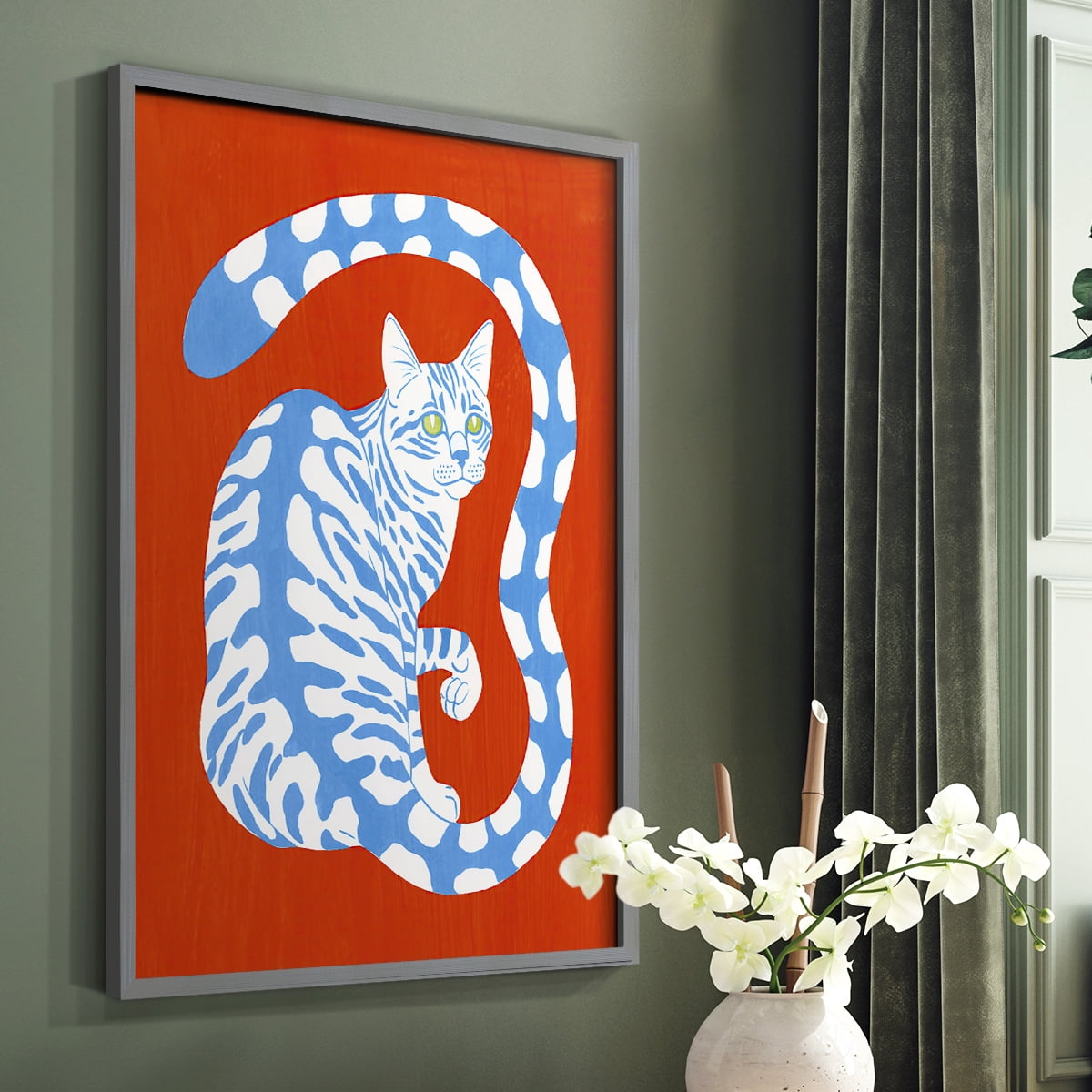 Complementary House Cat I Framed Print in Gray Solid Wood Framed Print No Nail Hanging