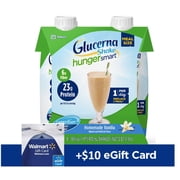 (FREE $10 Walmart eGift Card Included) Glucerna Hunger Smart Meal Shake, Diabetes Nutritional Shake, To Help Manage Blood Sugar, Homemade Vanilla, 16 fl oz, 12 Count