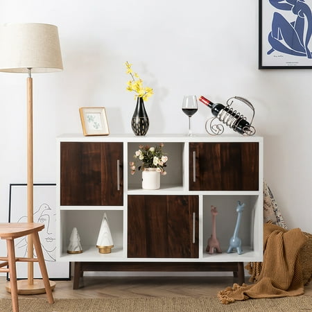 Costway Wood Display Storage Cabinet Console Table TV Stand Multipurpose w/ Door & Shelf - White