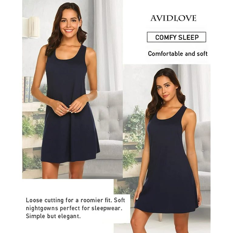 Avidlove Sleepwear for Women Tank Nightgown Chemise Racerback Sleeveless  Sleep Dress Black at  Women's Clothing store